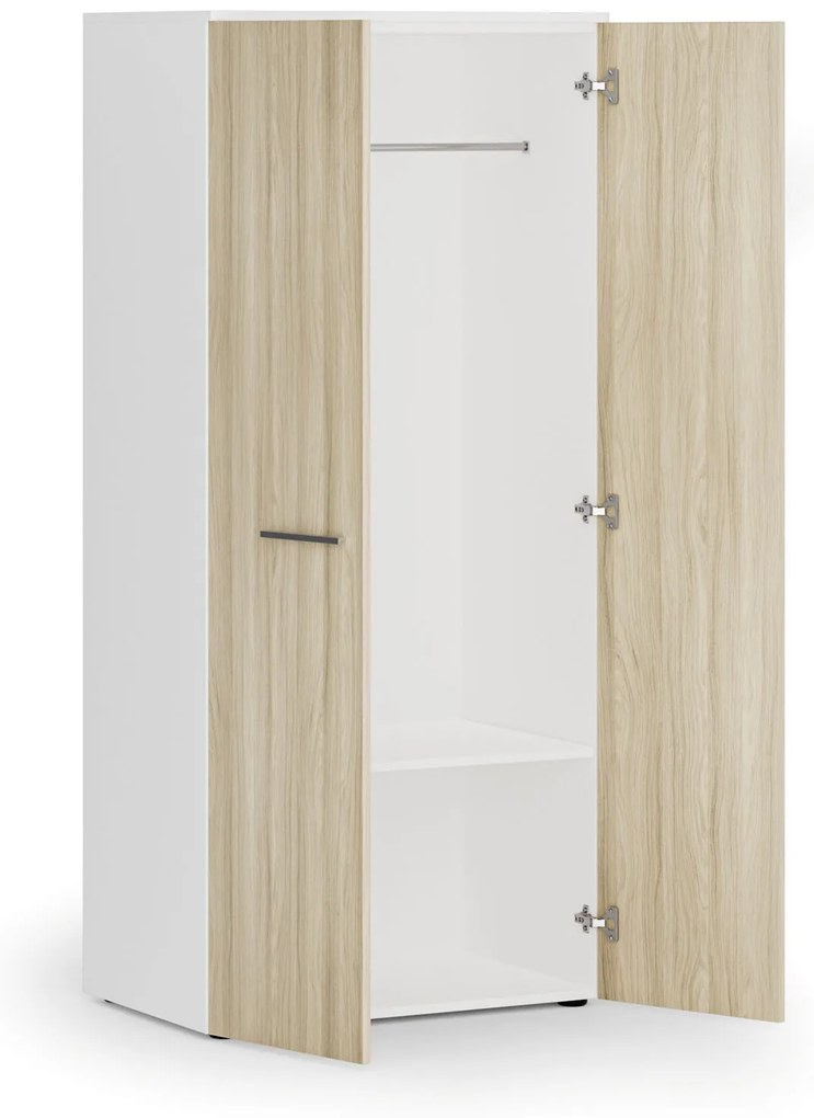 Kancelárska šatníková skriňa PRIMO WHITE, 1 polica, šatníková tyč, 800 x 500 x 1781 mm, biela/dub prírodná