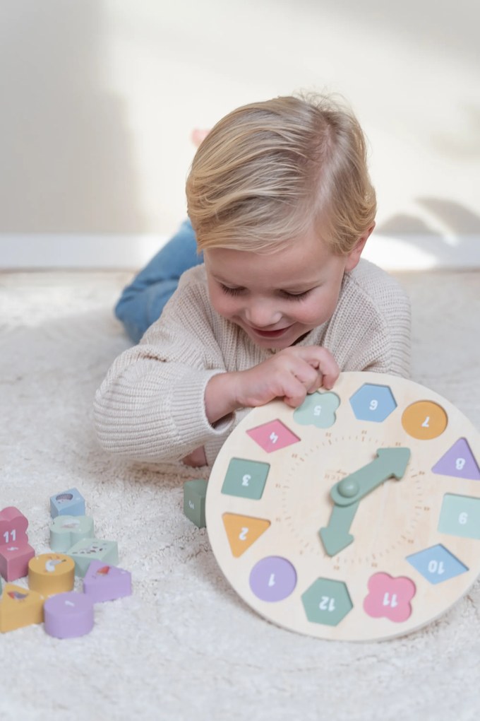 Hodiny s puzzle kockami drevené Farma