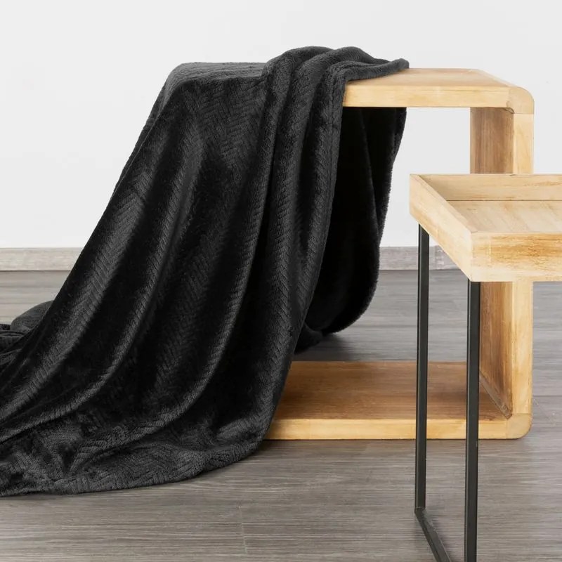 EUROFIRANY Flano deka veľmi mäkká na dotyk s 3d efektom 220 cm x 200 cm čierna 100 % polyester Varianta: 401110