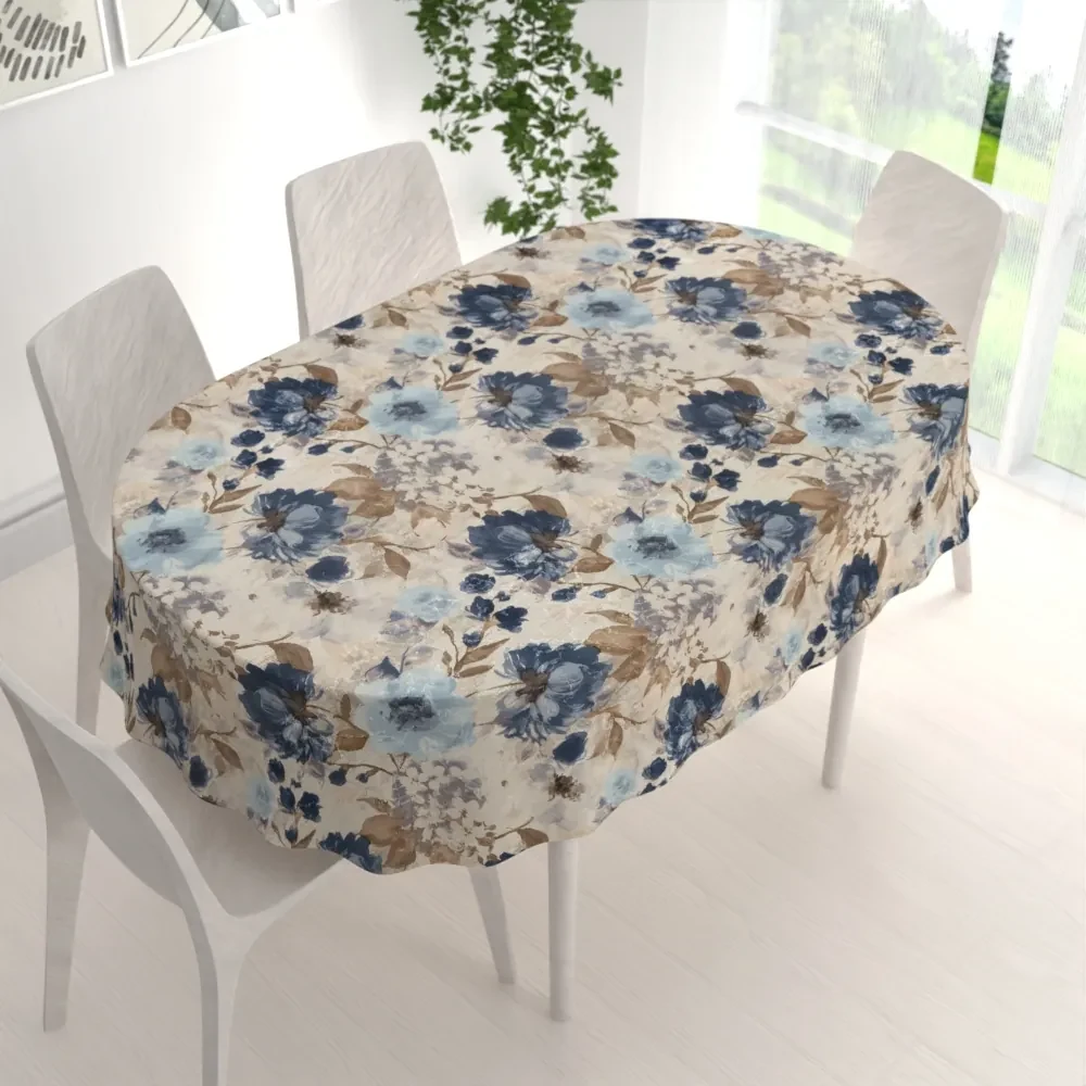 Biante Dekoračný oválny obrus Parma PM-113 Modré kvety na smotanovom 140x180 cm