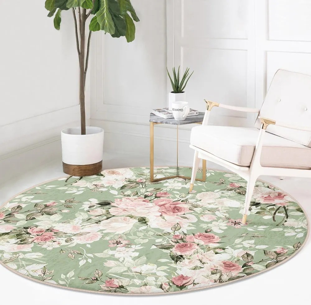 Svetlozelený prateľný okrúhly koberec vhodný pre robotické vysávače ø 80 cm Comfort – Mila Home