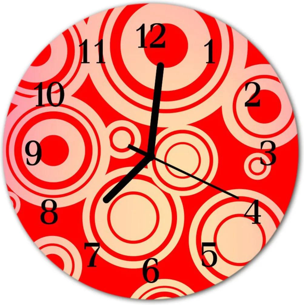 Skleněné hodiny kulaté Červené kolečka
