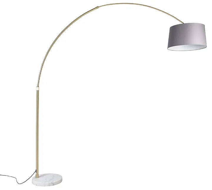 Oblúková lampa mosadzná s sivým mramorovým tienidlom z látky 45 cm - XXL