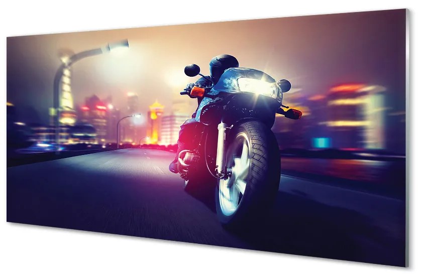 Obraz na skle Motocykel sky city 140x70 cm