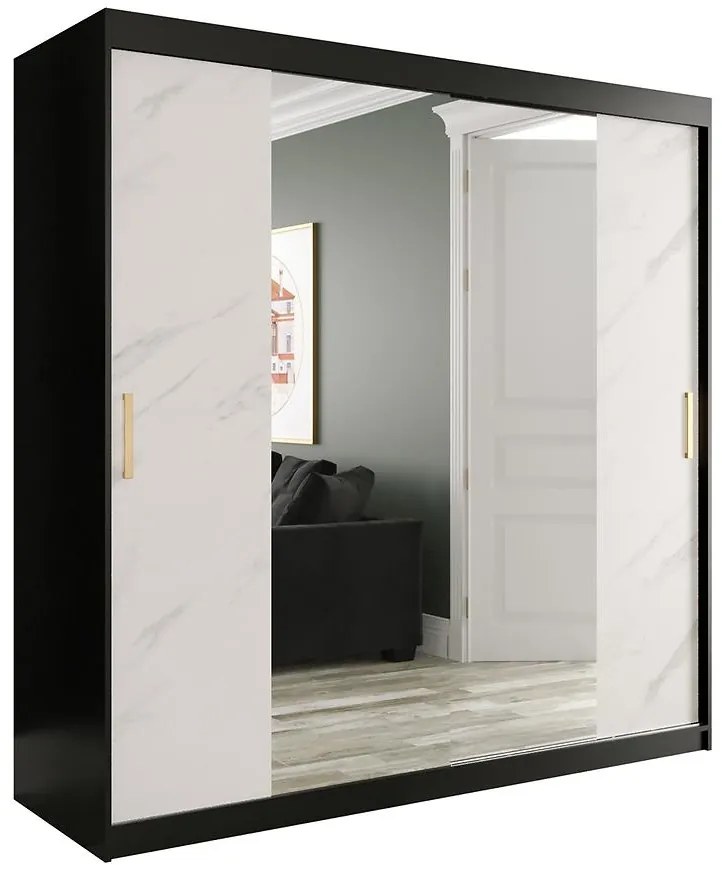 Skriňa Marmur T1 200 čierna/mramor biely