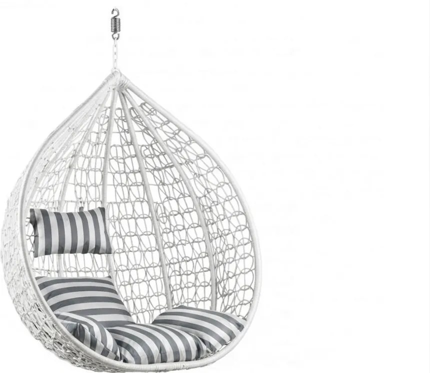 Biele závesné kreslo KOKON bez stojanu, bielo-sivý vankúš