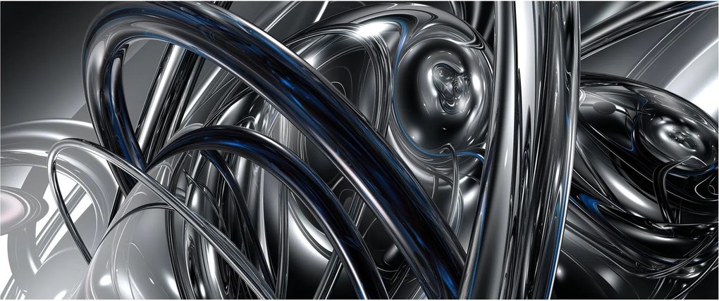Obraz sivej abstrakcie s modrou (120x50 cm)