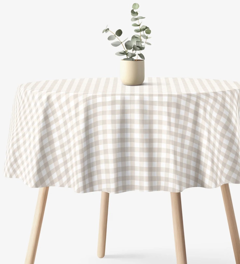 Goldea okrúhly obrus 100% bavlnené plátno - latte kocky Ø 110 cm