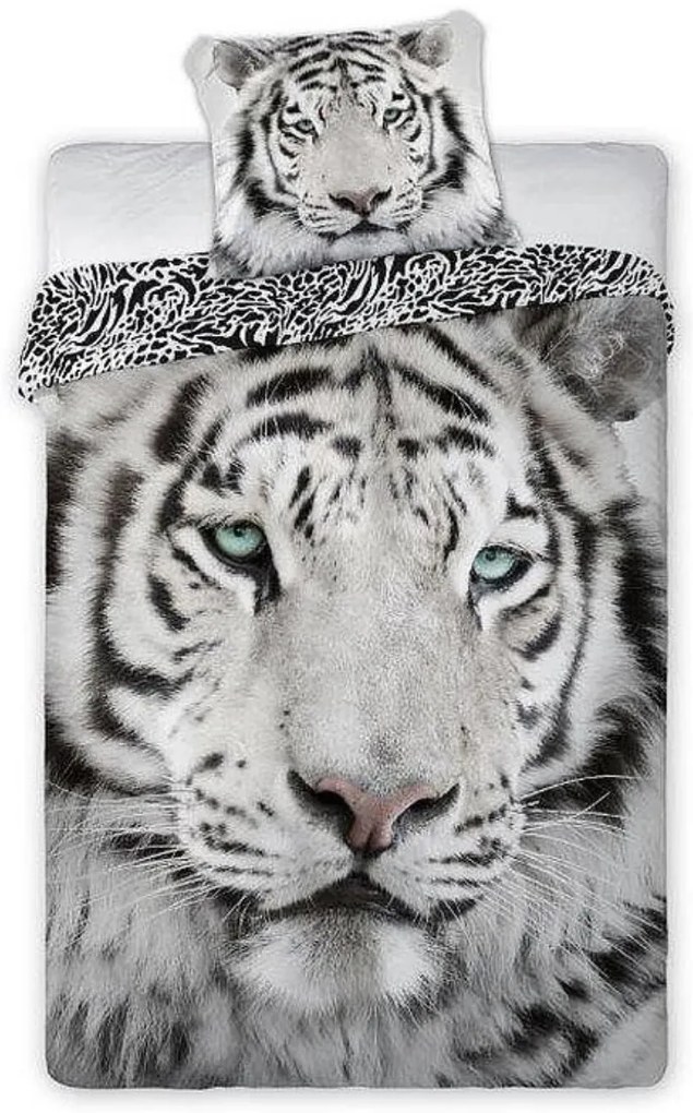Obliečky bavlnené Deluxe 3D 200x140cm+90x70cm Tiger biely Faro Tiahome