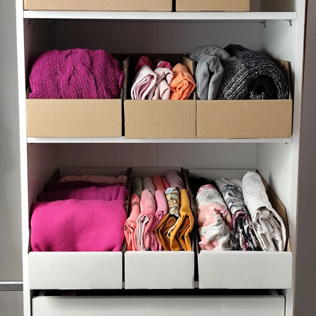 KARTON PAK Úložné boxy na oblečení, organizéry do skříně BÍLÝ KARTON 20 x 47 cm