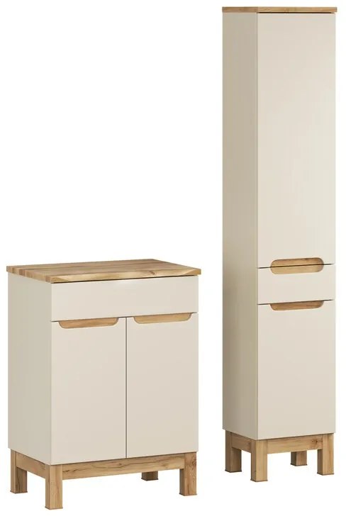 Kúpeľňová zostava Bali Nature s doskou a skrinkami 60 cm kašmírová/dub wotan