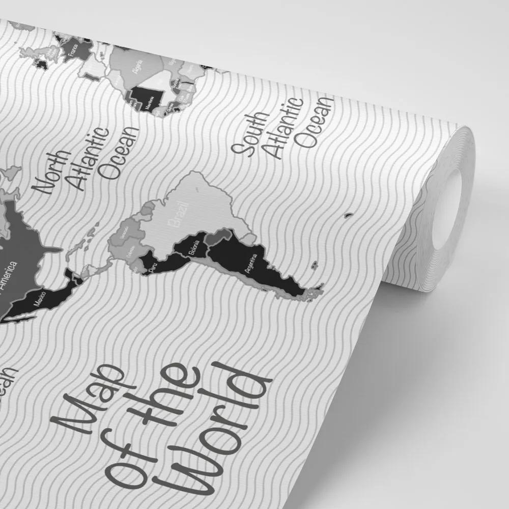 Samolepiaca tapeta neobyčajná mapa sveta v čiernobielom prevedení