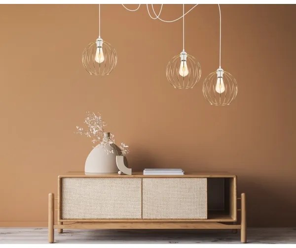 Luster na lanku MATT 3xE27/60W/230V pavúk biela/zlatá
