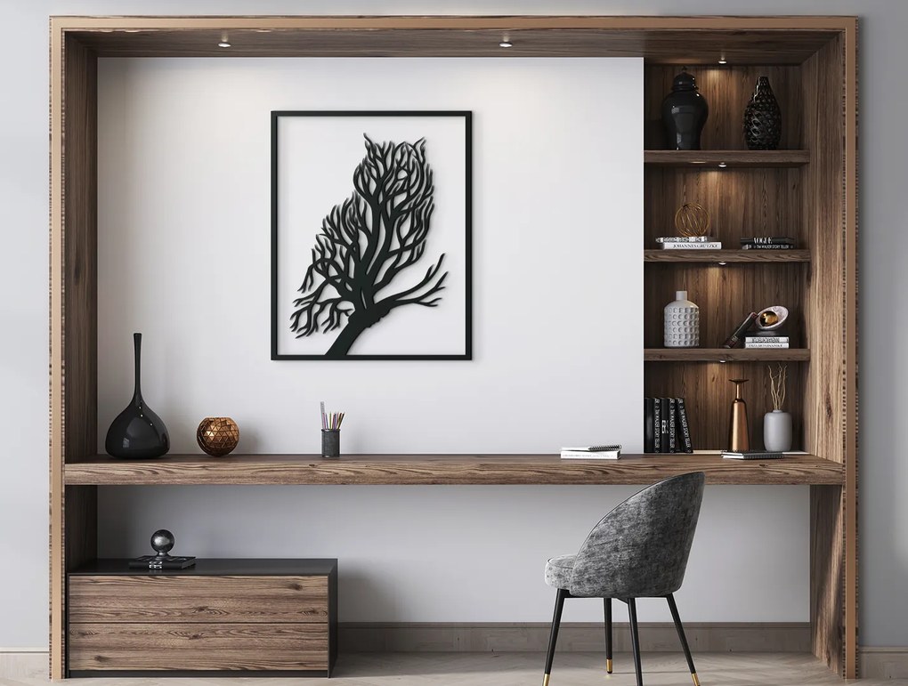 drevko Drevený obraz Sova a strom Rozmer obrazu: 40,5 x 32,5 cm, Farba dekorácie: Čierna