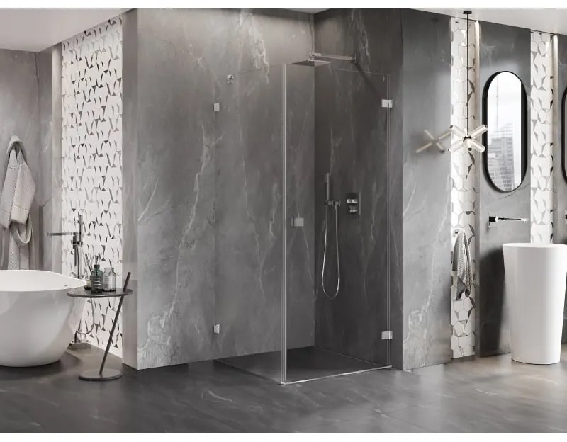 Mexen Lunar-B, pravostranný výklopný sprchový kút 70 x 70 cm, 8mm číre sklo, chrómový profil, 832-070-070-01-00-P