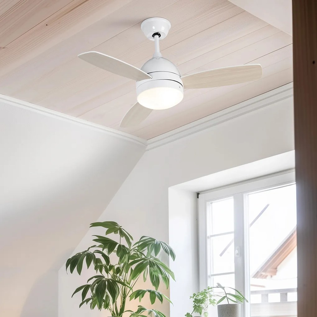 Stropný ventilátor biely s drevenou potlačou 96 cm s diaľkovým ovládaním - Rotar