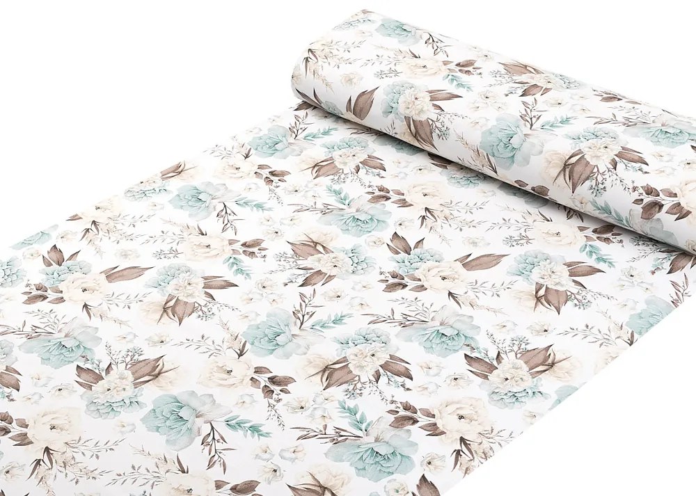 Biante Detské bavlnené posteľné obliečky do postieľky Sandra SA-451 Žlto-hnedo-mintové ruže na bielom Do postieľky 90x120 a 40x60 cm
