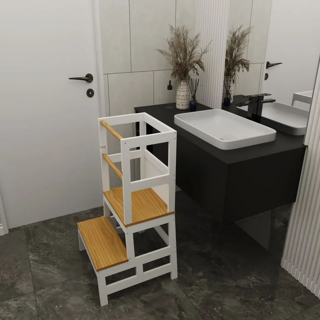 Jurhan Učiaca veža PLAY borovica, 93x56x49, biela/prírodná hnedá
