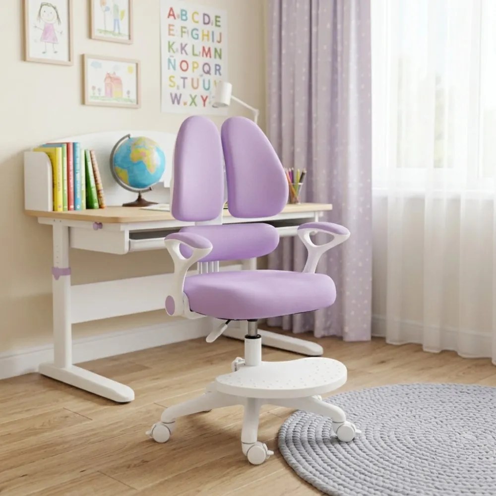 Detská rastúca stolička Neoseat KIDDY TWO — látka, prateľný poťah, fialová