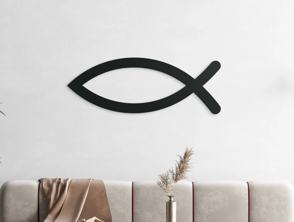 drevko Kresťanský symbol ryby Ichthys Rozmer obrazu: 9 x 25 cm, Farba dekorácie: Čierna