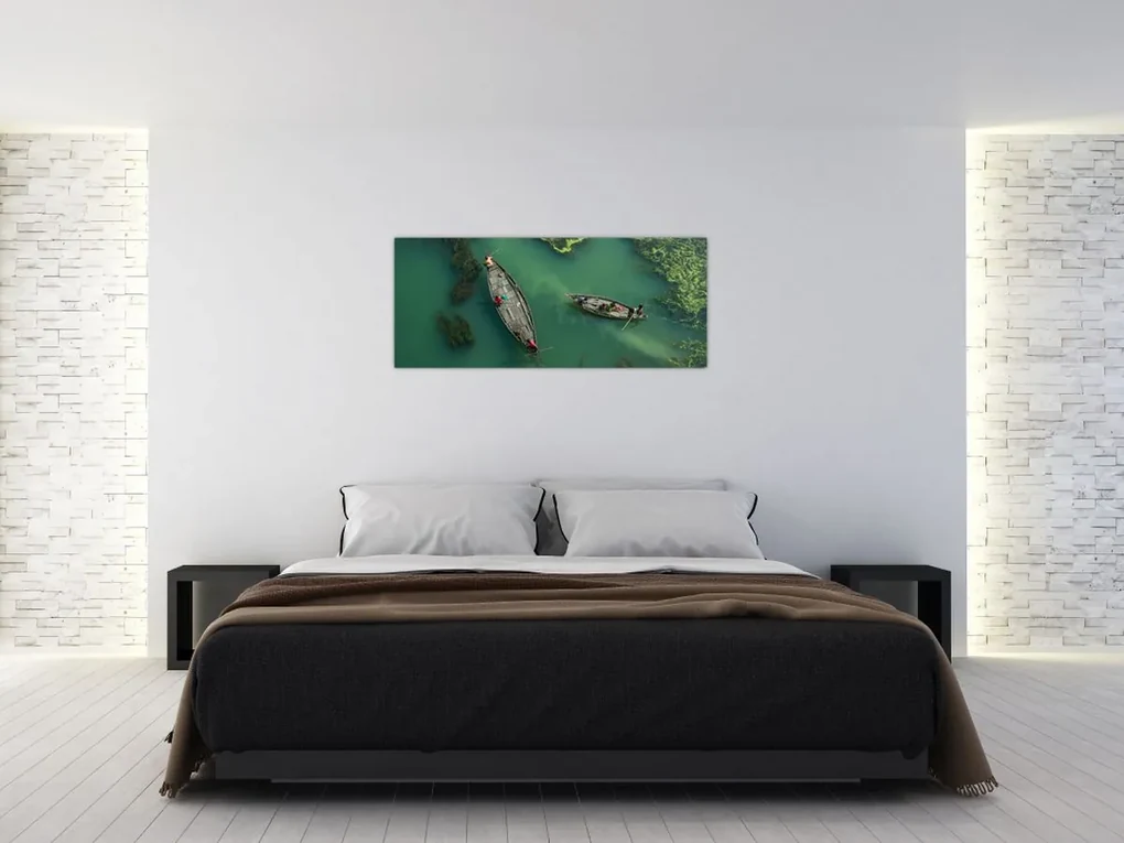 Obraz - Rybári na rieke (120x50 cm)