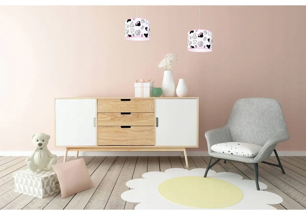 Detské závesné svietidlo Minnie, 2x textilné tienidlo so vzorom