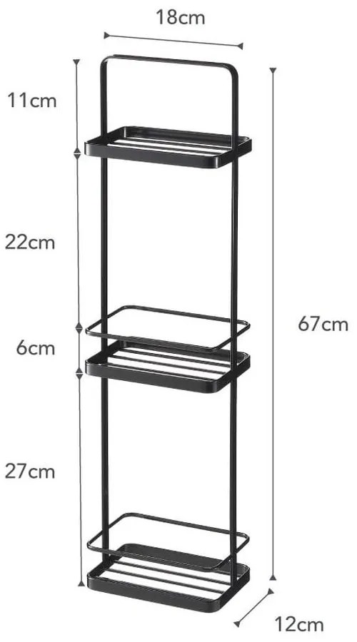 Čierny stojan do kúpeľne s 3 policami YAMAZAKI Takamtsu