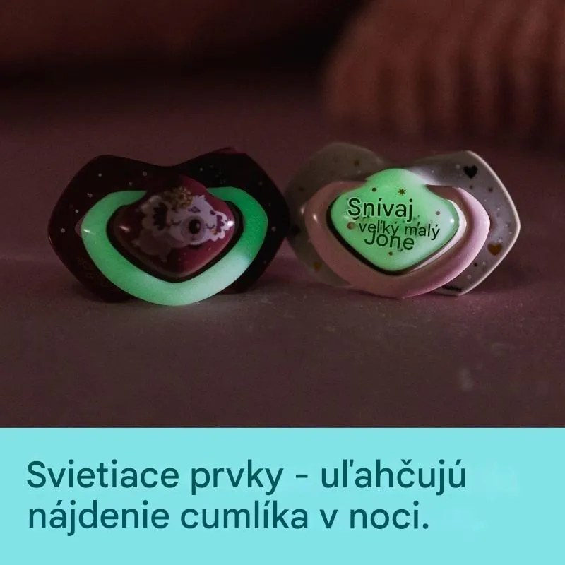 Svietiaci silikónový cumlík 6-18m, sada 2ks GIRL