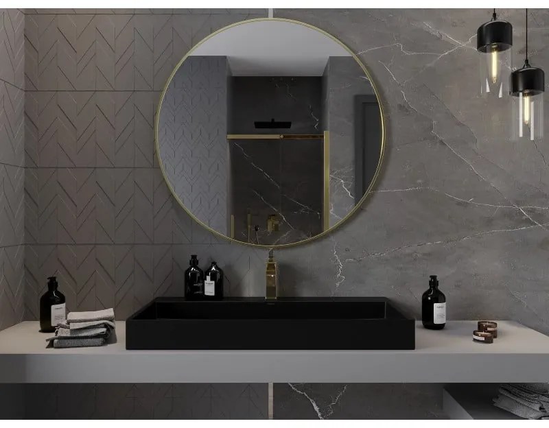 Mexen Loft, okrúhle kúpeľňové zrkadlo 100 cm, farba rámu zlatá lesklá, 9850-100-100-000-50