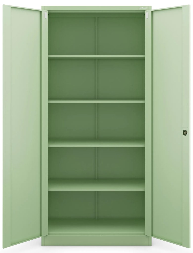 Dvojdverová kovová skriňa s policami JAN H, 900 x 1950 x 400 mm, Fresh Style: pastelovo zelená