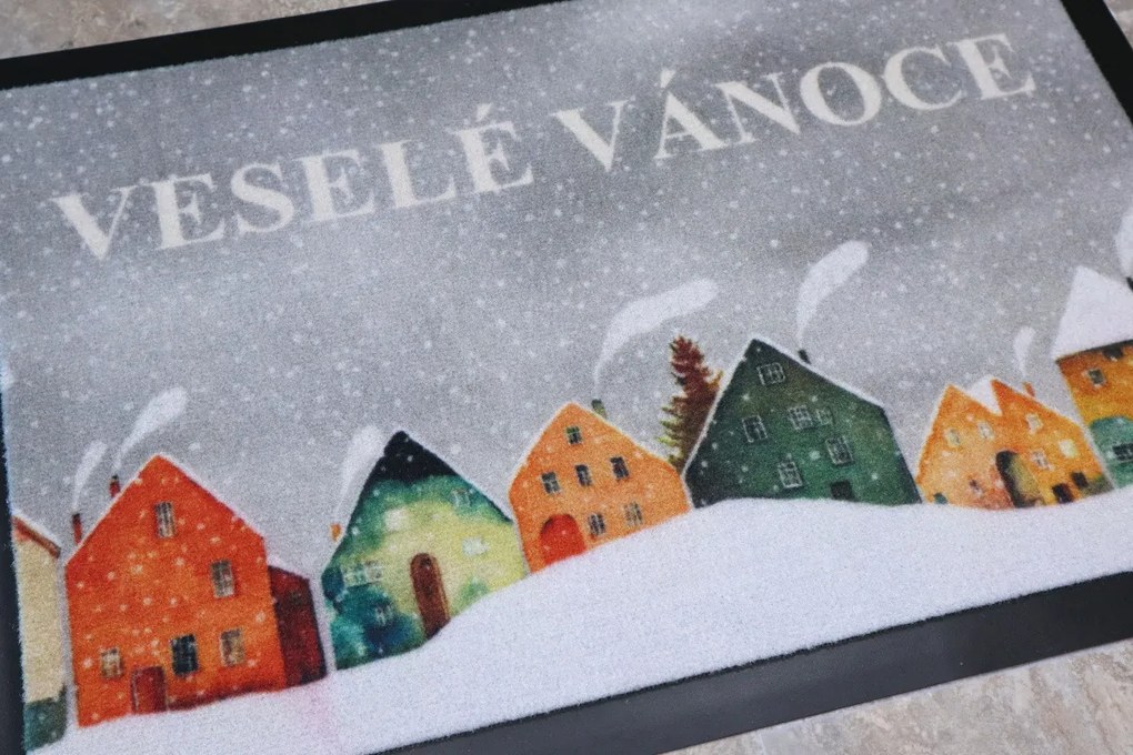 Mercury Flooring, Rohožka vianočná Zasnežená dedinka, 40x60, viacfarebná