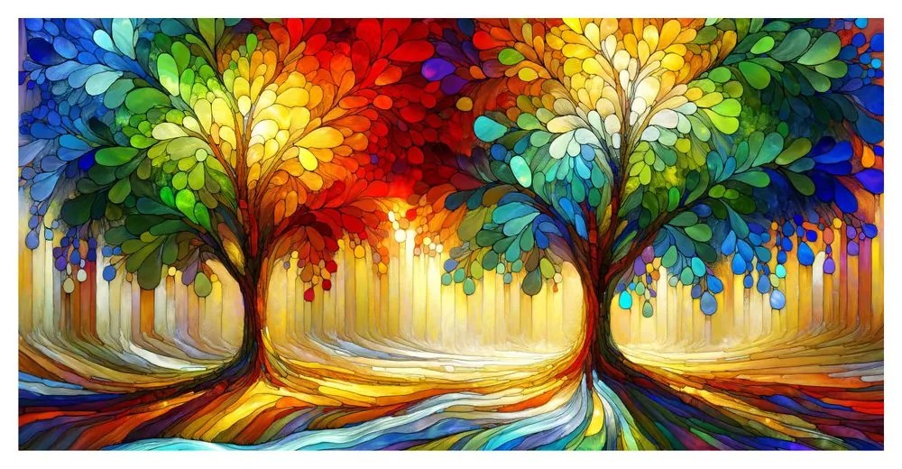 Obraz mystické stromy života vo farbách