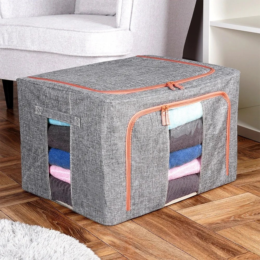 Látkový pevný box na uskladnenie textilu, sivý PILLOW 50x 40 x 33 cm (66l)