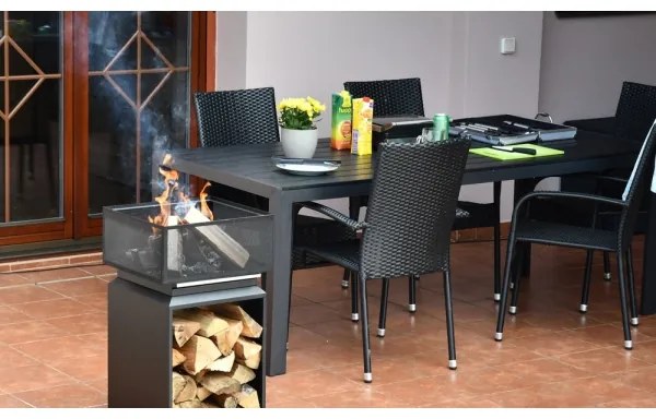 Prenosné ohnisko na drevo s roštom čierna
