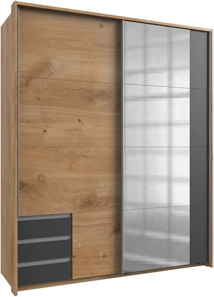 Šatníková skriňa so zrkadlom Emden, 135 cm, doskový dub/grafit