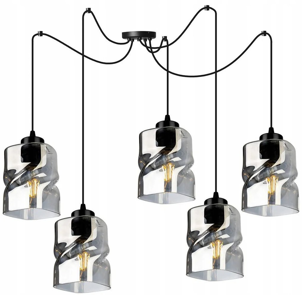 Závesné svietidlo Niki Spider, 5x sklenené tienidlo (mix 3 farieb)