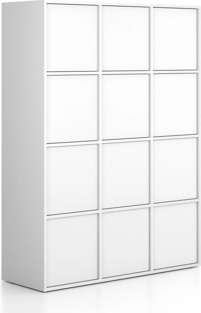 Kancelárska skriňa FRAME, 12x dvere, 1299 x 450 x 1735 mm, PUSH-lock, biela