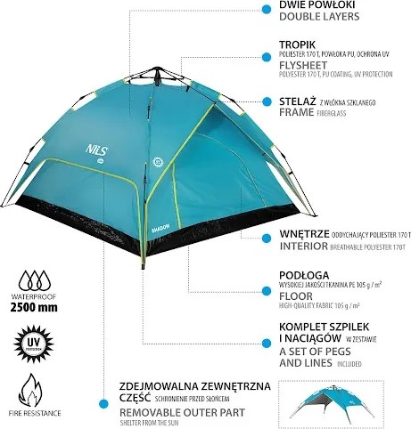 NC7819 MODRÝ AUTOMATICKÝ STAN 2V1 NILS CAMP