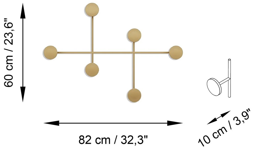 Nástenný kovový vešiak Dama 82 cm zlatý