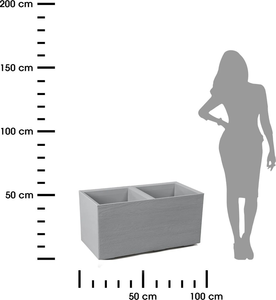 PLASTOVÝ KVETINÁČ NA KOLIESKACH BETONIQUE ECO 39X39X78 CM DREVENÝ DEKOR SIVÁ