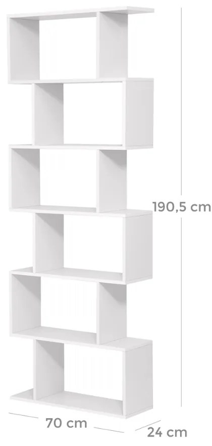 Polica/regál na knihy PRESTON, 70x24x190,5cm, biela Vasagle