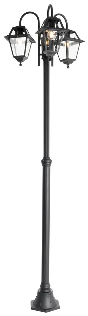 Klasická vonkajšia lampa čierna 235 cm 3-svetlo IP44 - Berta