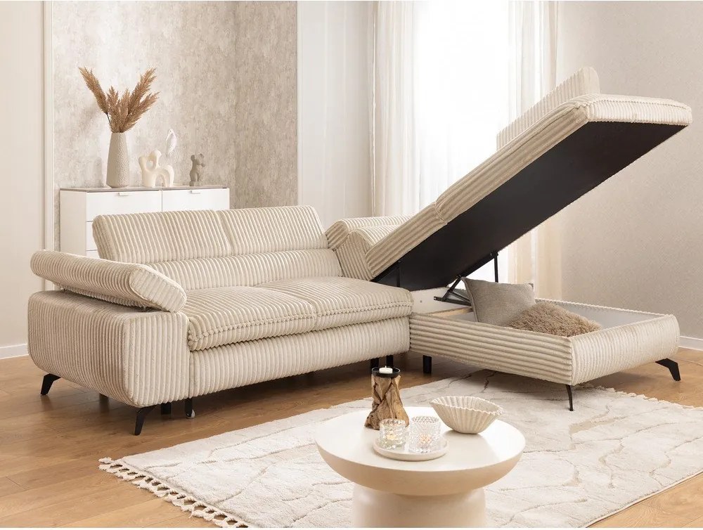 Béžová menčestrová rohová pohovka (pravý roh/do L) Marbeya – Ropez