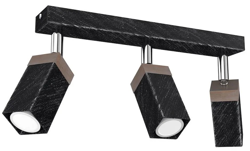 Bodové svietidlo Solo Sawn, 3x drevené/čierne kovové tienidlo, b