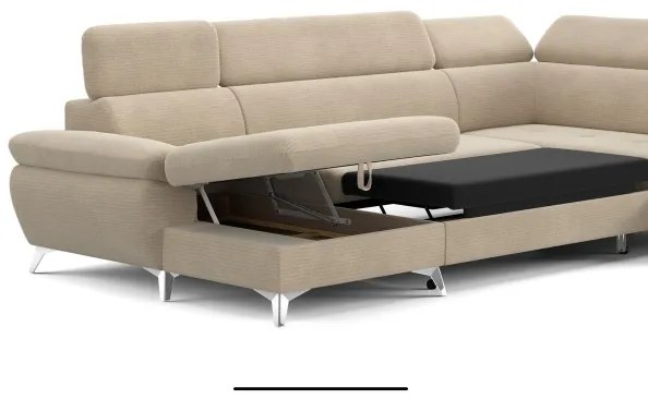 Rozkladacia rohová sedačka do U CATANIA pravá, béžová, s úložným priestorom