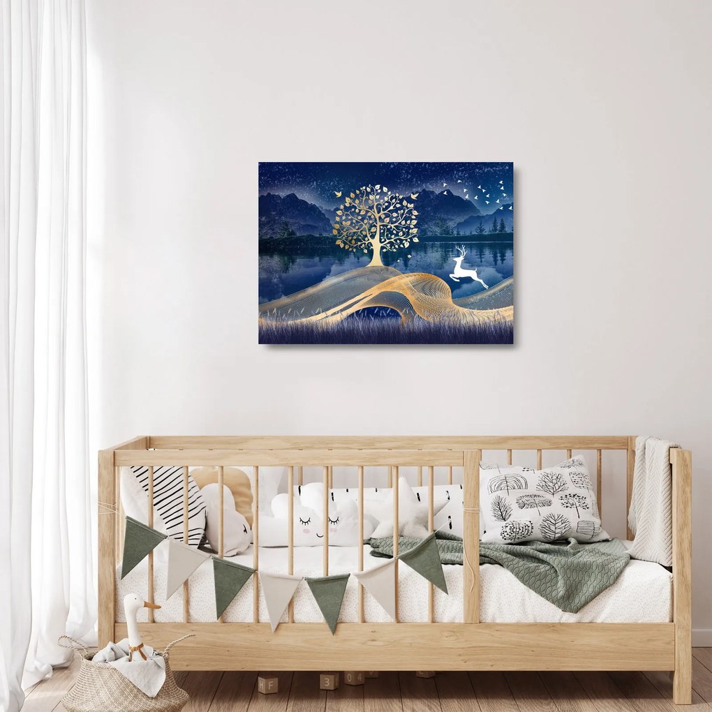 Sklenený obraz jeleňov pri splne (70x50 cm)