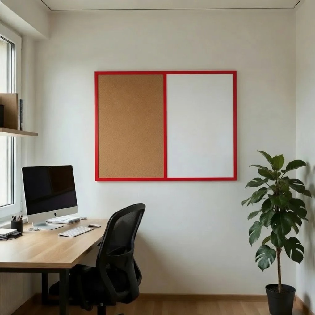 Toptabule.sk  Kombinovaná tabuľa biela v červenom drevenom ráme COLOR 120x90 cm