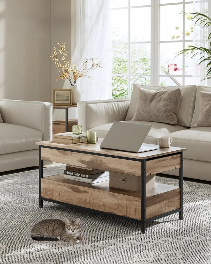 Konferenčný stolík s výškovým nastavením Vasagle Indigra ťaví hnedý/čierny