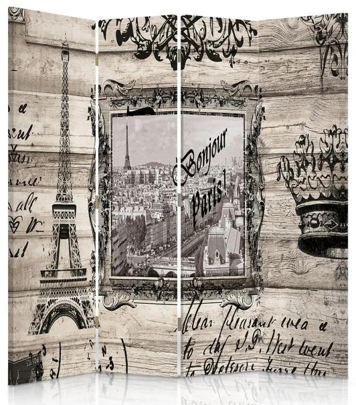 Ozdobný paraván, Bonjour Paris - 145x170 cm, štvordielny, klasický paraván