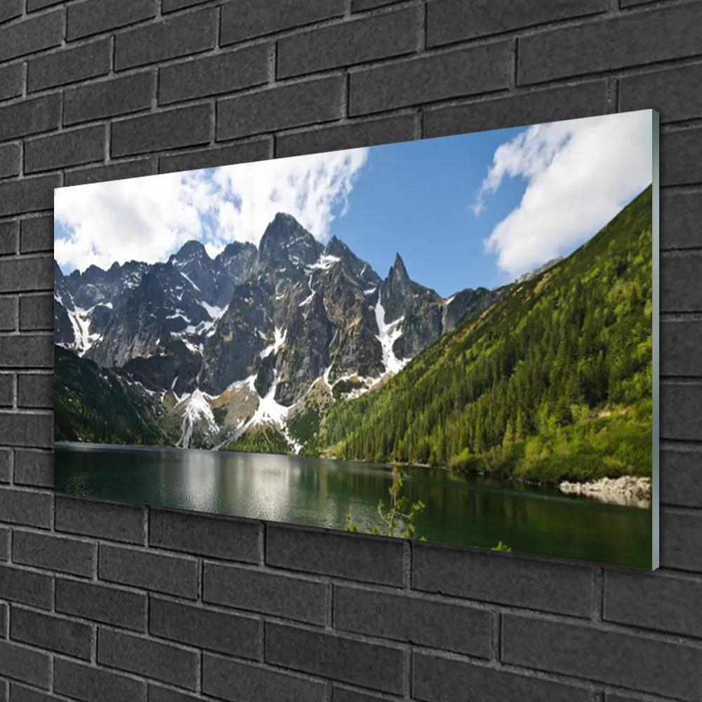 Obraz na skle Hora jazero les príroda 125x50 cm